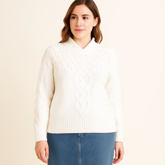 Sarah Taylor Collection VTG SZ M Cable Knit Cream Sweater Crochet Pearls 80's - Picture 1 of 10